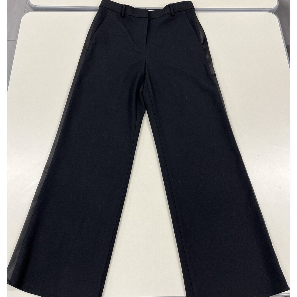 Women's Loft Black Wide Leg Dress Pants, Tuxedo Stripe, Size 6